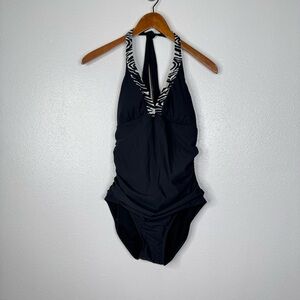 Assets by Spanx Black Halter Top One Piece Swimsuit Size Large